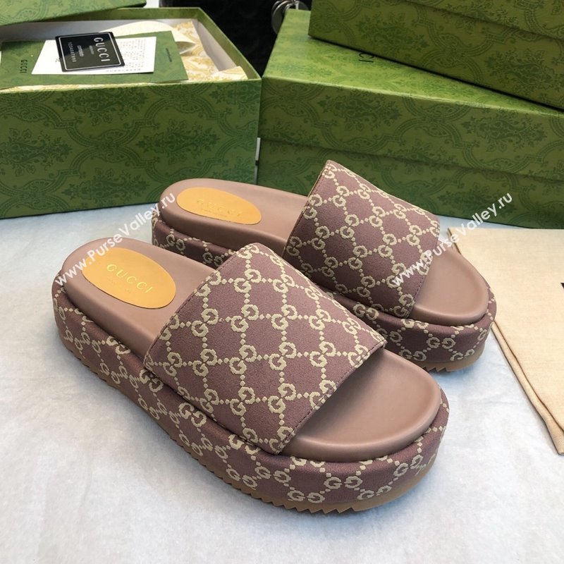 Gucci GG Fabric Platform Slide Sandal 5.5cm Taupe Grey 2024 0316 (MD-240316023)