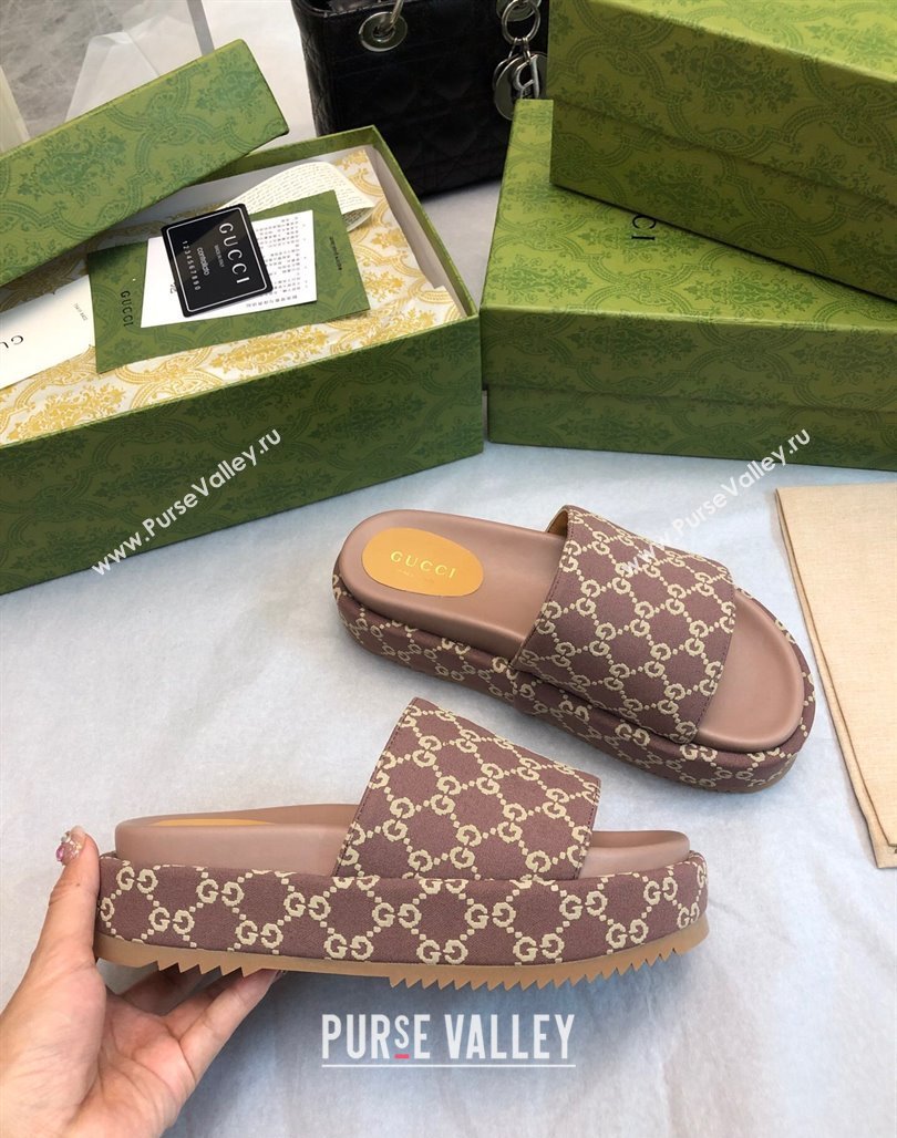 Gucci GG Fabric Platform Slide Sandal 5.5cm Taupe Grey 2024 0316 (MD-240316023)