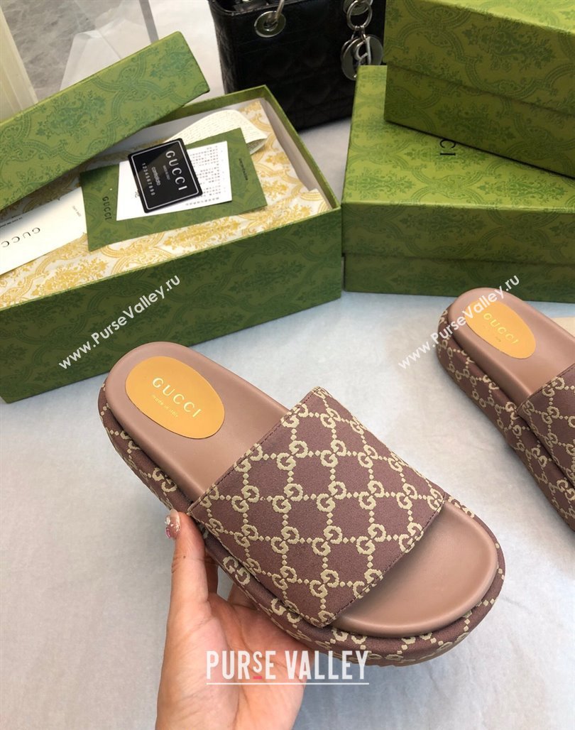 Gucci GG Fabric Platform Slide Sandal 5.5cm Taupe Grey 2024 0316 (MD-240316023)