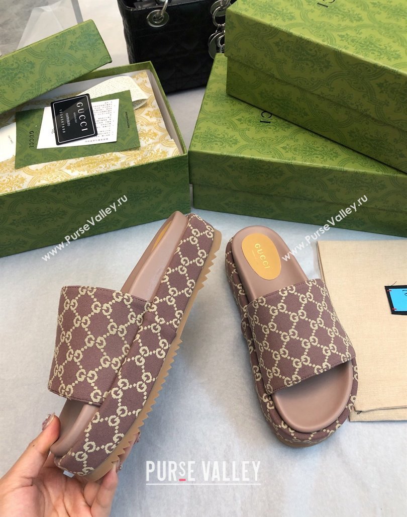 Gucci GG Fabric Platform Slide Sandal 5.5cm Taupe Grey 2024 0316 (MD-240316023)