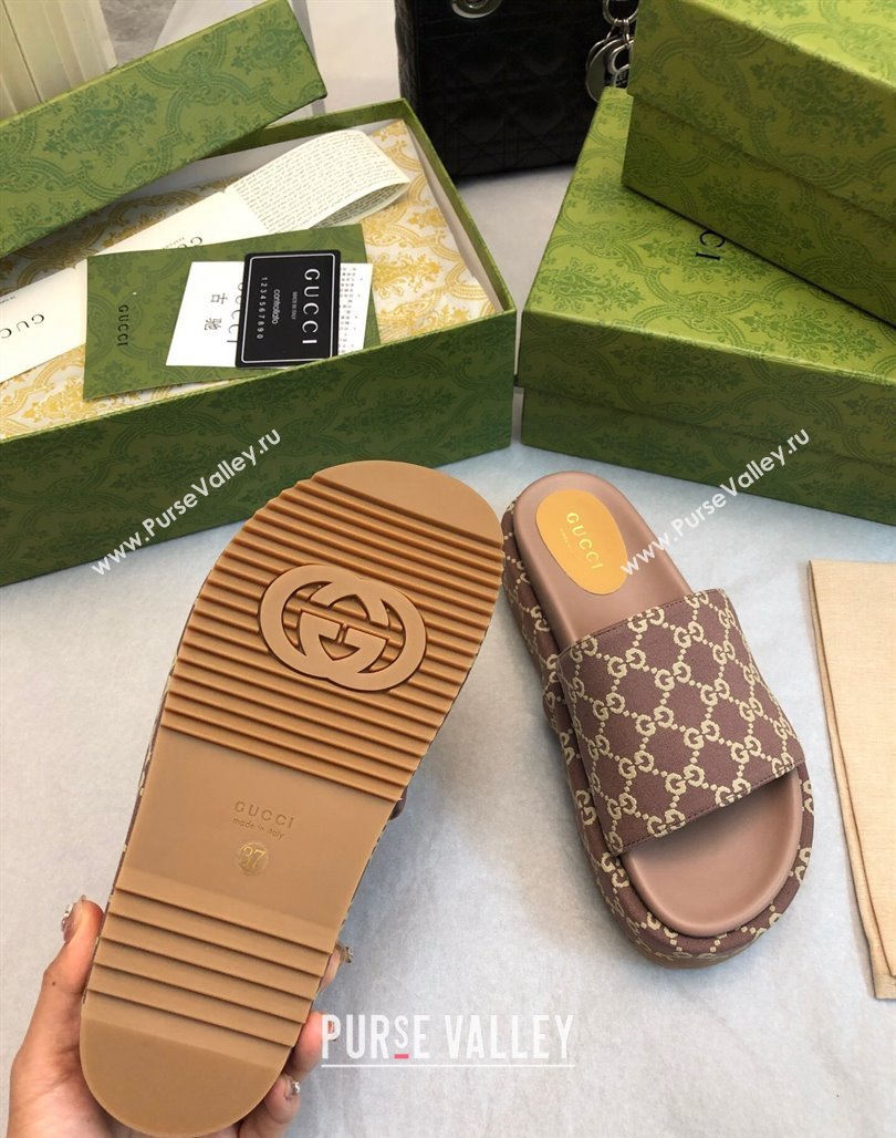 Gucci GG Fabric Platform Slide Sandal 5.5cm Taupe Grey 2024 0316 (MD-240316023)
