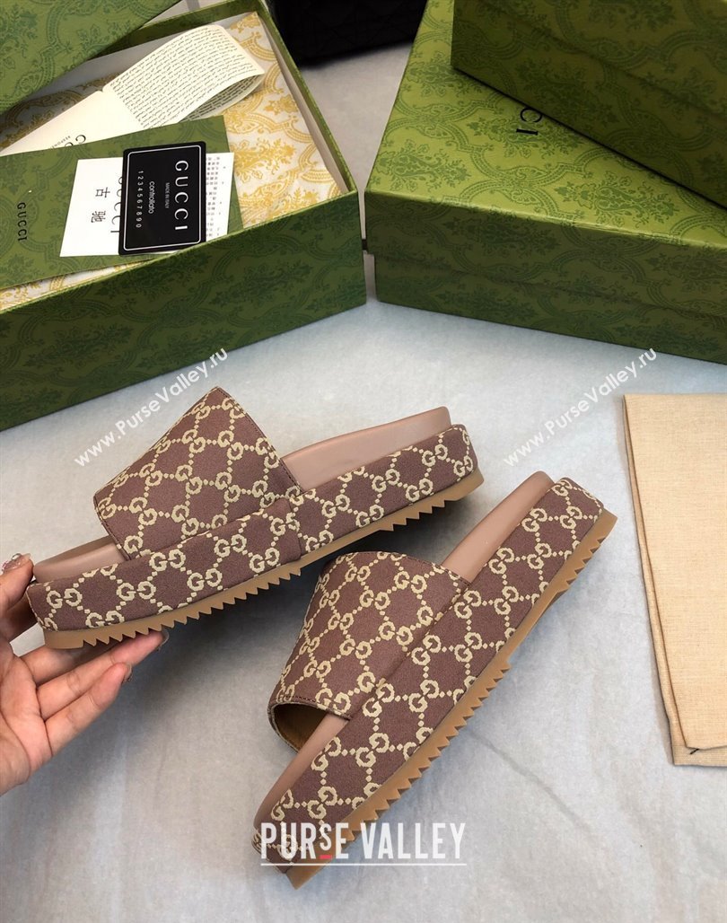 Gucci GG Fabric Platform Slide Sandal 5.5cm Taupe Grey 2024 0316 (MD-240316023)