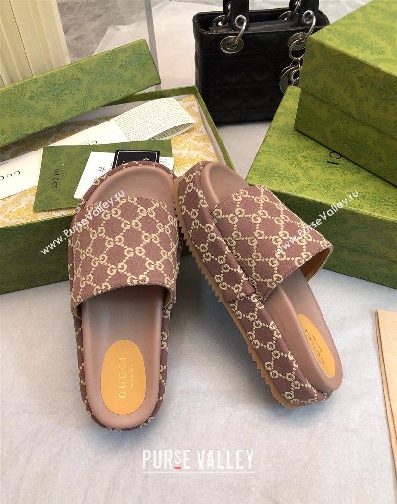 Gucci GG Fabric Platform Slide Sandal 5.5cm Taupe Grey 2024 0316 (MD-240316023)
