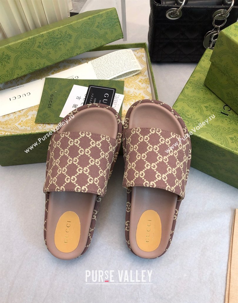 Gucci GG Fabric Platform Slide Sandal 5.5cm Taupe Grey 2024 0316 (MD-240316023)