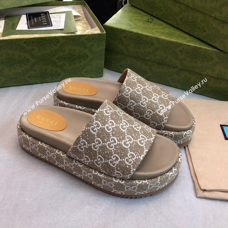 Gucci GG Fabric Platform Slide Sandal 5.5cm Beige/Grey 2024 0316 (MD-240316025)
