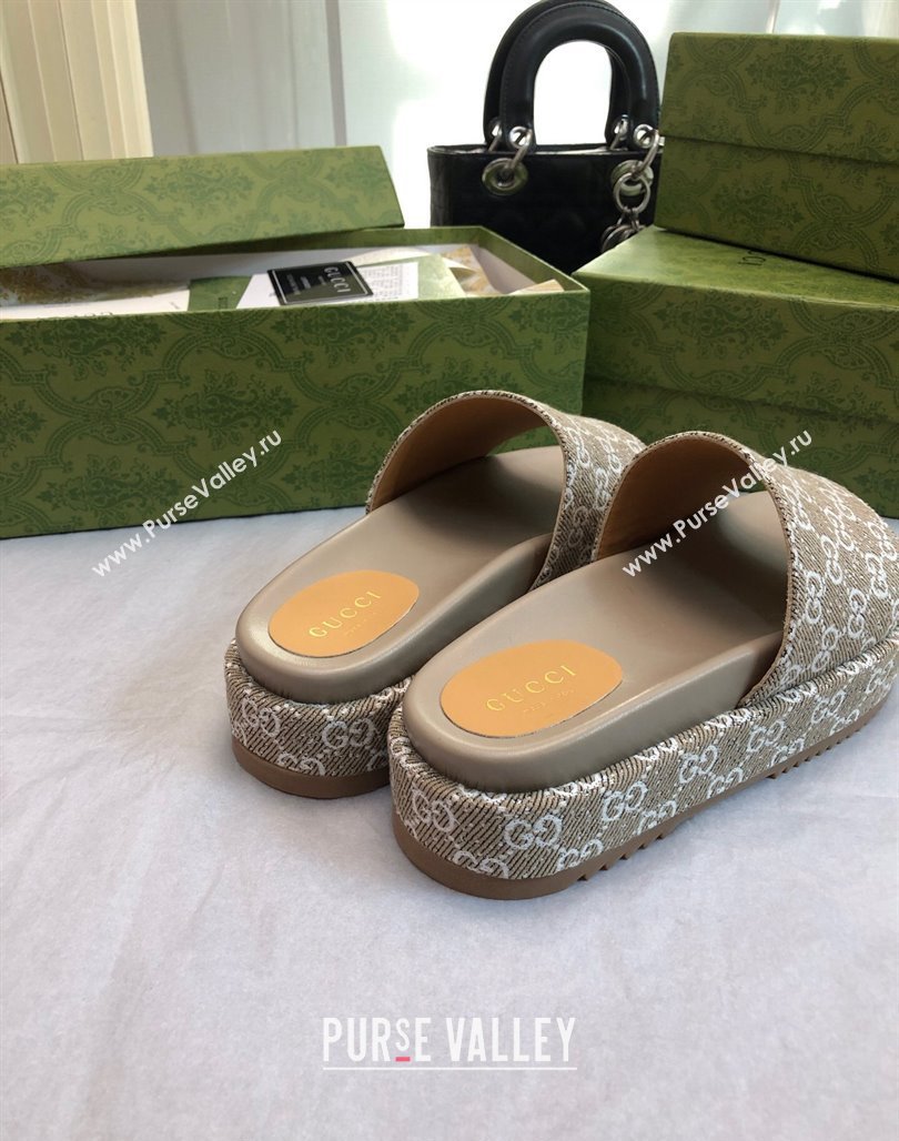 Gucci GG Fabric Platform Slide Sandal 5.5cm Beige/Grey 2024 0316 (MD-240316025)