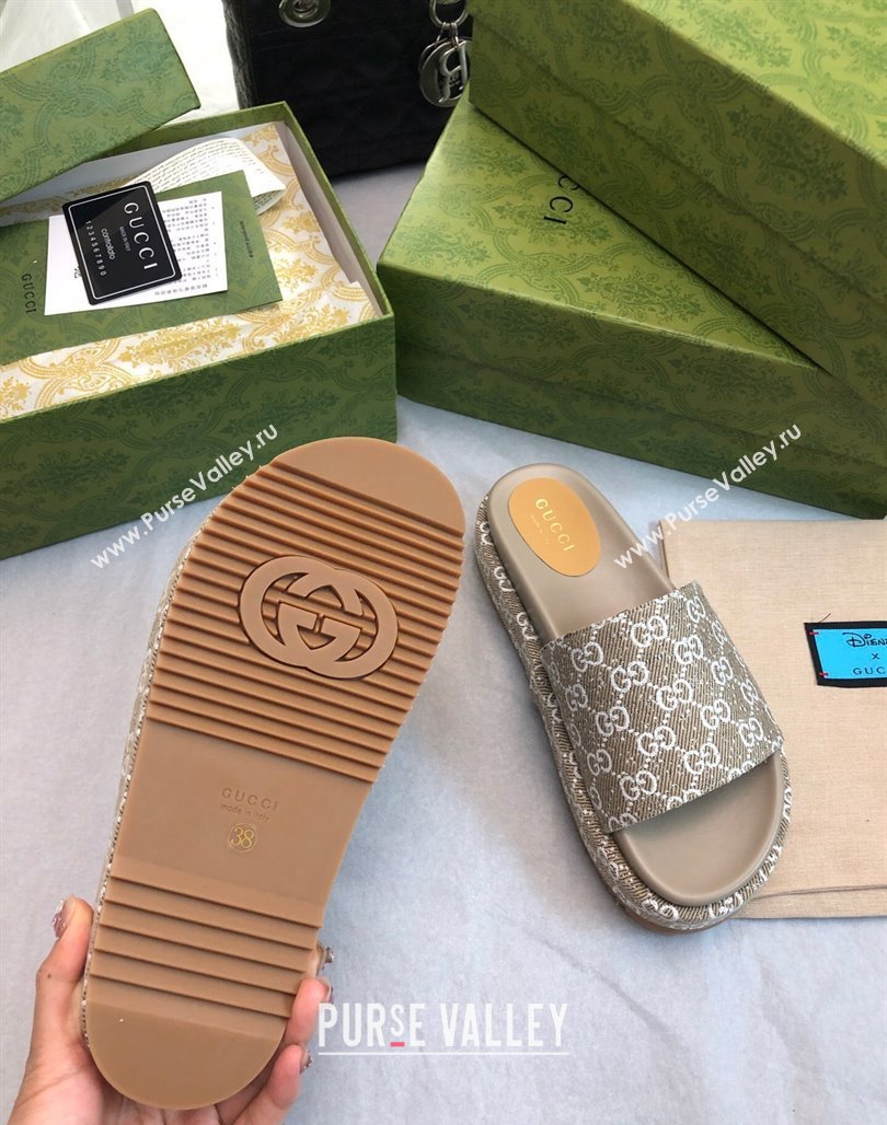 Gucci GG Fabric Platform Slide Sandal 5.5cm Beige/Grey 2024 0316 (MD-240316025)