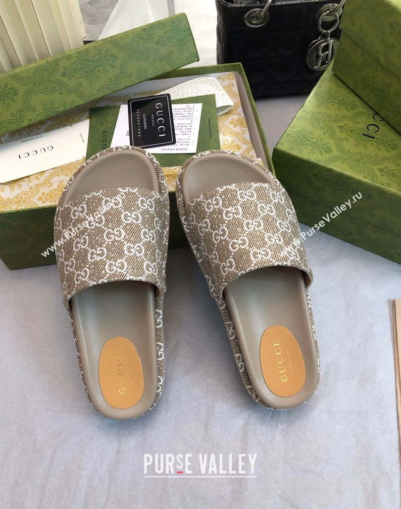 Gucci GG Fabric Platform Slide Sandal 5.5cm Beige/Grey 2024 0316 (MD-240316025)