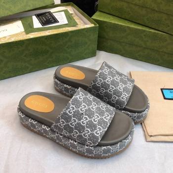 Gucci GG Fabric Platform Slide Sandal 5.5cm Dark Grey 2024 0316 (MD-240316027)