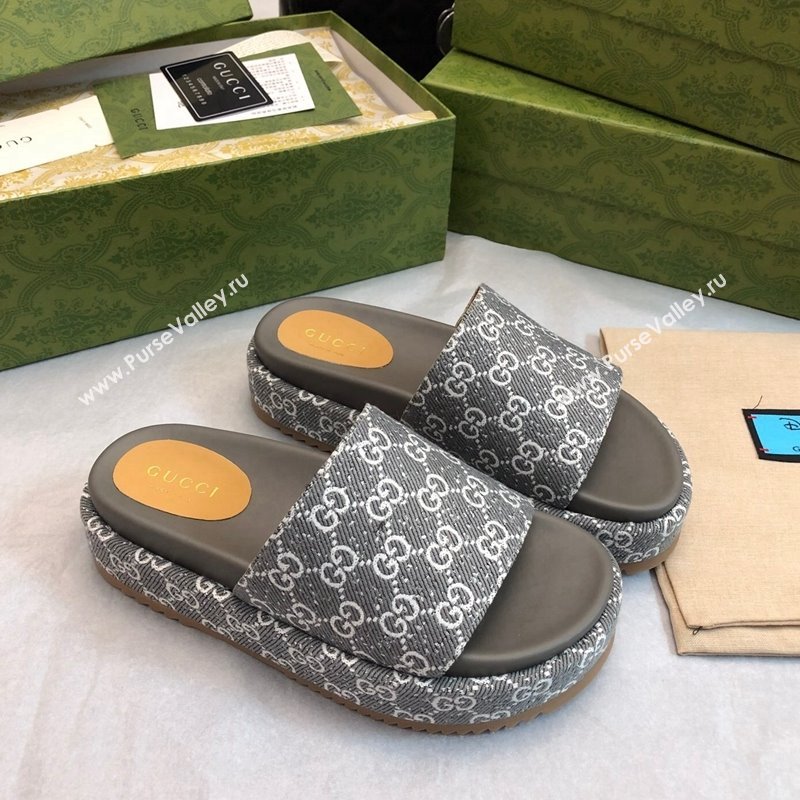 Gucci GG Fabric Platform Slide Sandal 5.5cm Dark Grey 2024 0316 (MD-240316027)