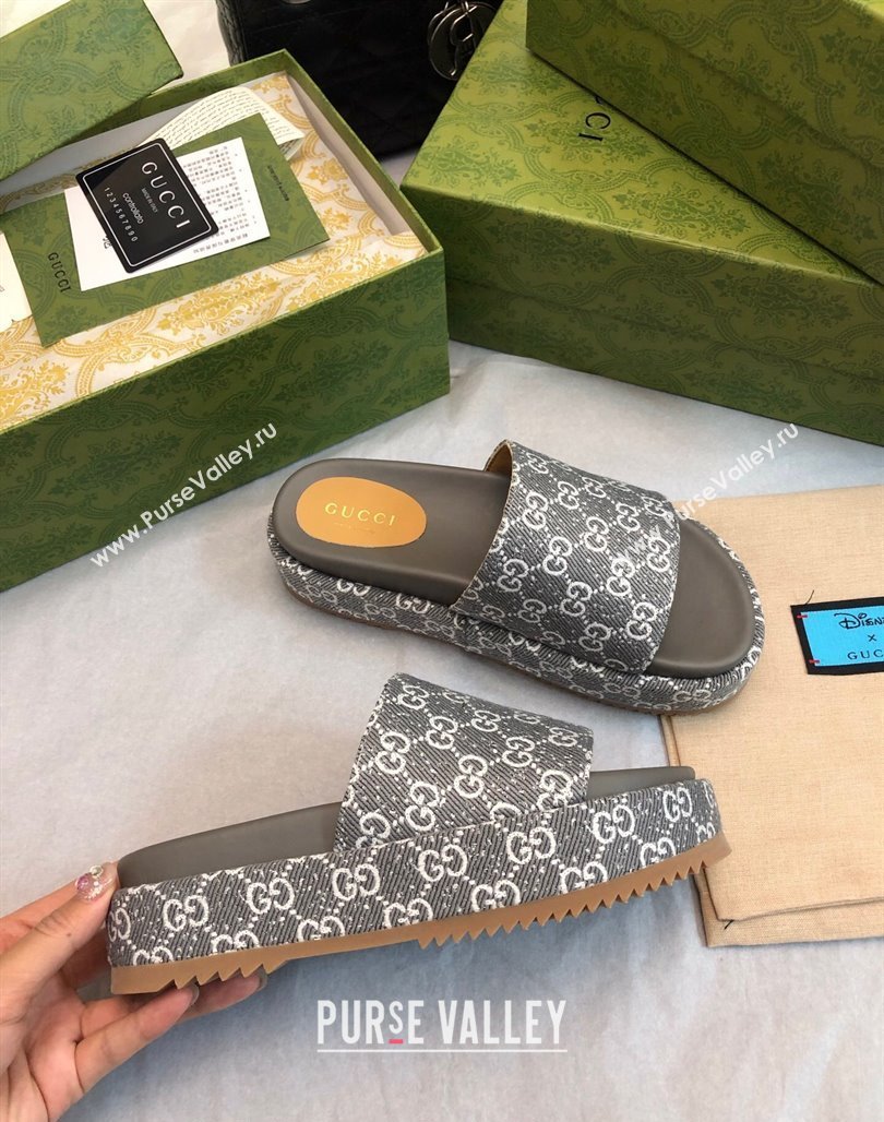 Gucci GG Fabric Platform Slide Sandal 5.5cm Dark Grey 2024 0316 (MD-240316027)
