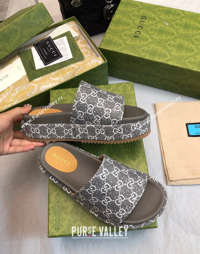 Gucci GG Fabric Platform Slide Sandal 5.5cm Dark Grey 2024 0316 (MD-240316027)