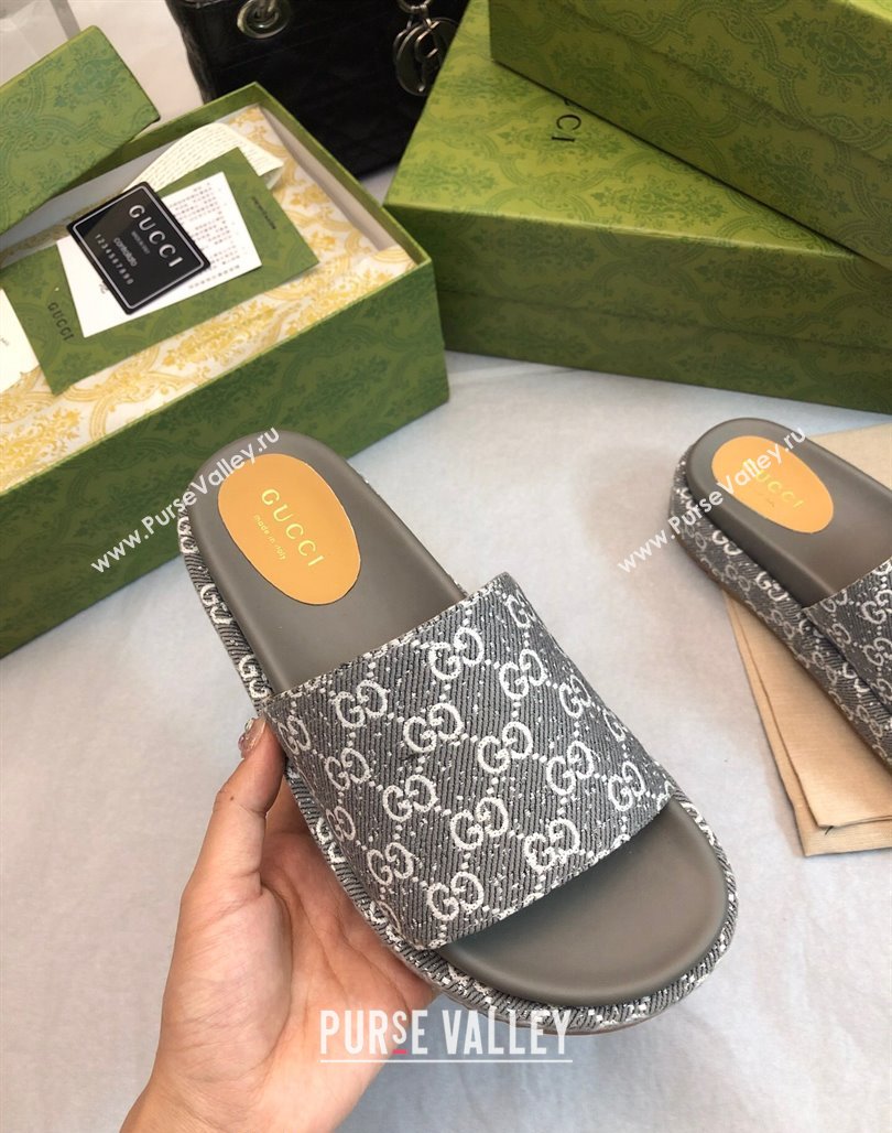 Gucci GG Fabric Platform Slide Sandal 5.5cm Dark Grey 2024 0316 (MD-240316027)