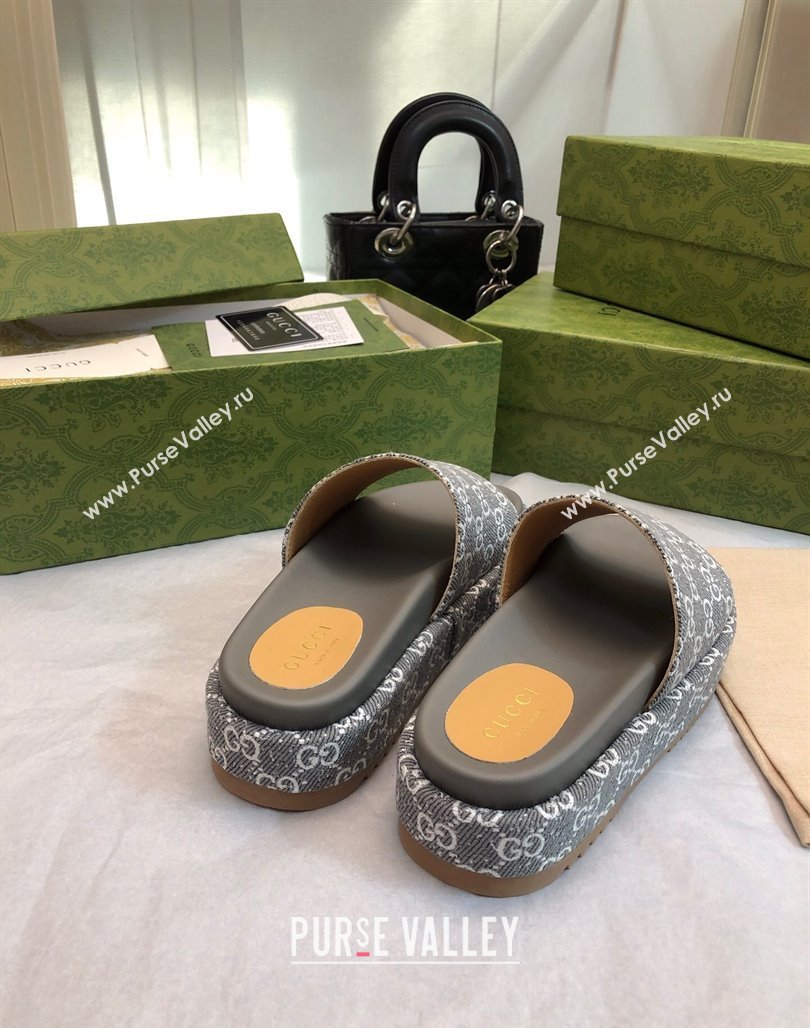 Gucci GG Fabric Platform Slide Sandal 5.5cm Dark Grey 2024 0316 (MD-240316027)