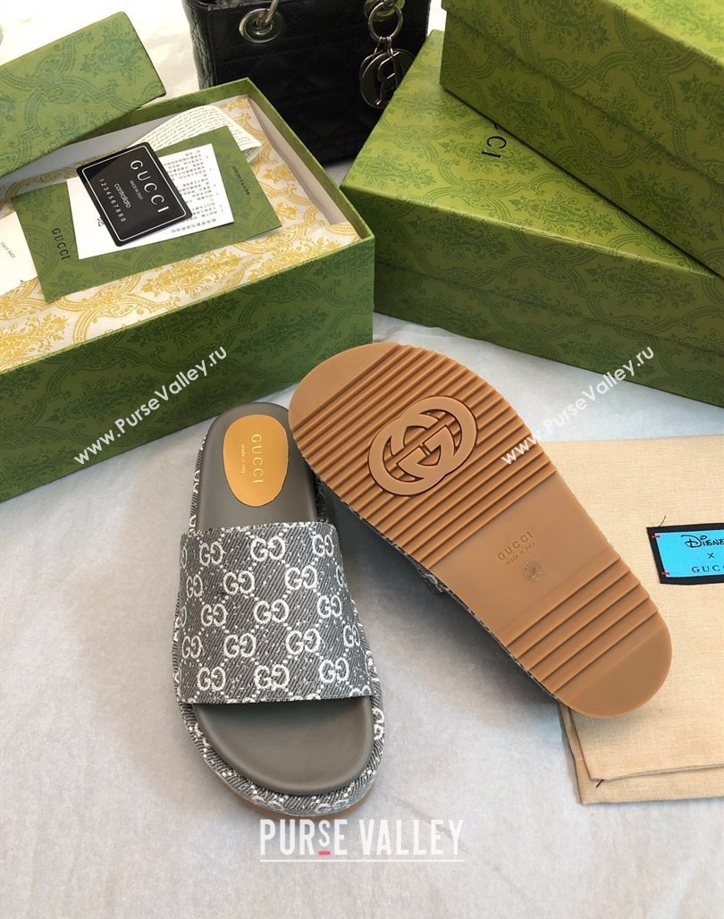 Gucci GG Fabric Platform Slide Sandal 5.5cm Dark Grey 2024 0316 (MD-240316027)