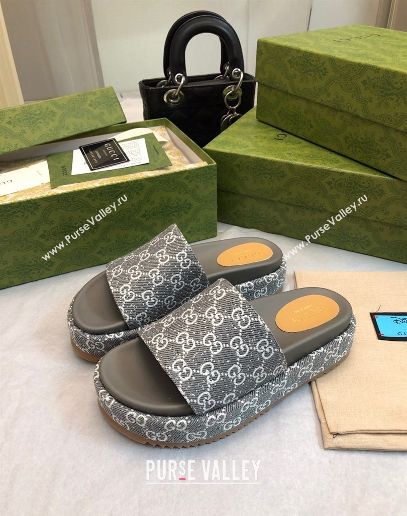 Gucci GG Fabric Platform Slide Sandal 5.5cm Dark Grey 2024 0316 (MD-240316027)