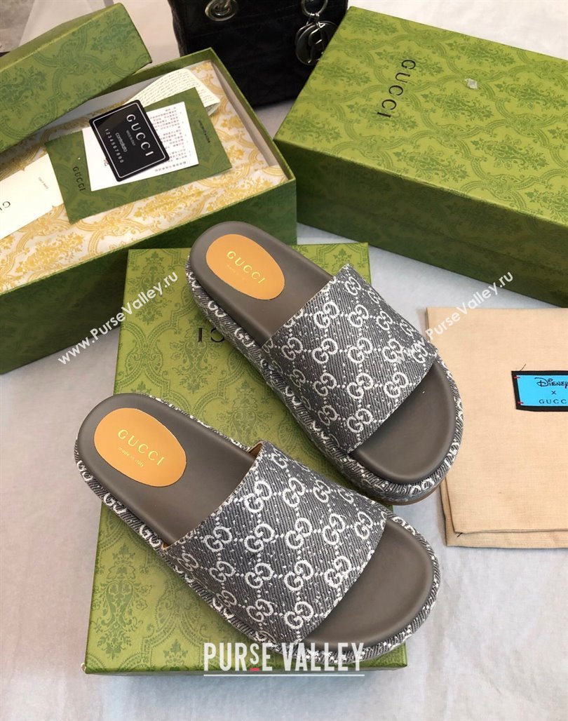 Gucci GG Fabric Platform Slide Sandal 5.5cm Dark Grey 2024 0316 (MD-240316027)