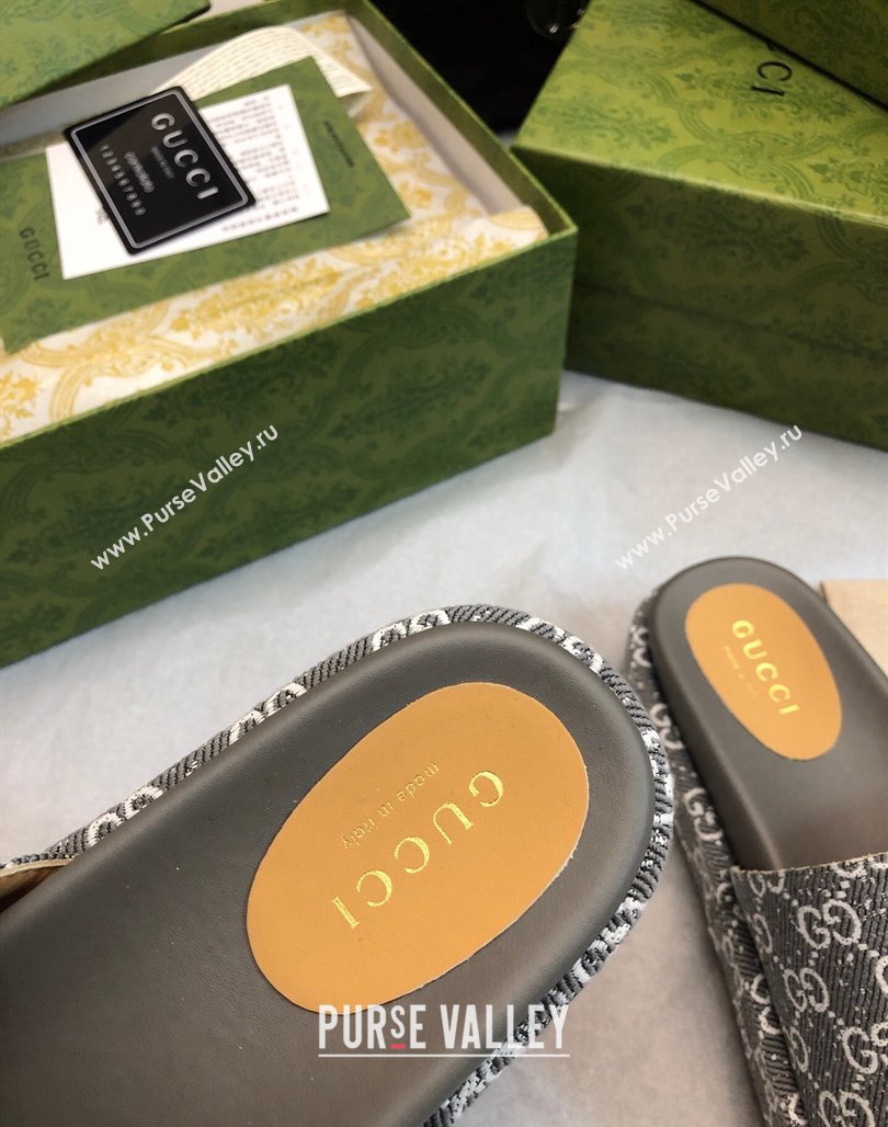 Gucci GG Fabric Platform Slide Sandal 5.5cm Dark Grey 2024 0316 (MD-240316027)