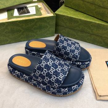 Gucci GG Fabric Platform Slide Sandal 5.5cm Navy Blue 2024 0316 (MD-240316028)