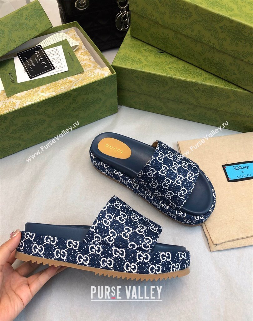 Gucci GG Fabric Platform Slide Sandal 5.5cm Navy Blue 2024 0316 (MD-240316028)