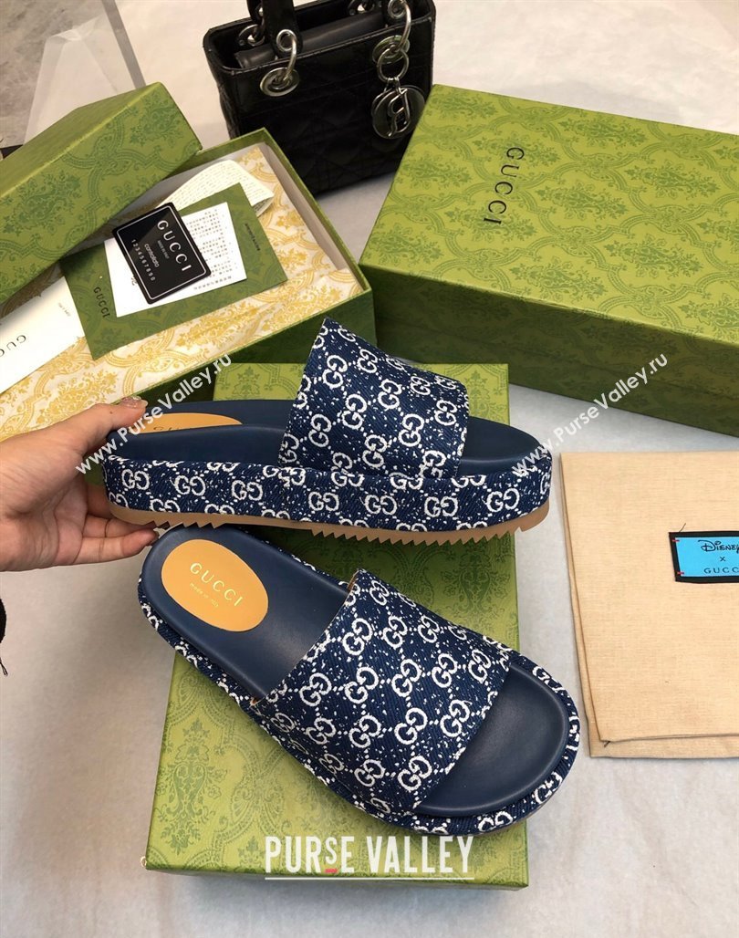 Gucci GG Fabric Platform Slide Sandal 5.5cm Navy Blue 2024 0316 (MD-240316028)