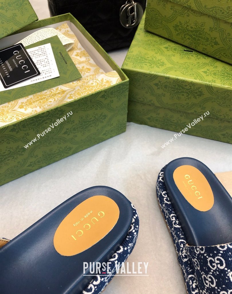 Gucci GG Fabric Platform Slide Sandal 5.5cm Navy Blue 2024 0316 (MD-240316028)