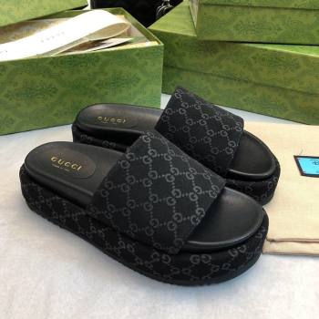 Gucci GG Fabric Platform Slide Sandal 5.5cm All Black 2024 0316 (MD-240316029)
