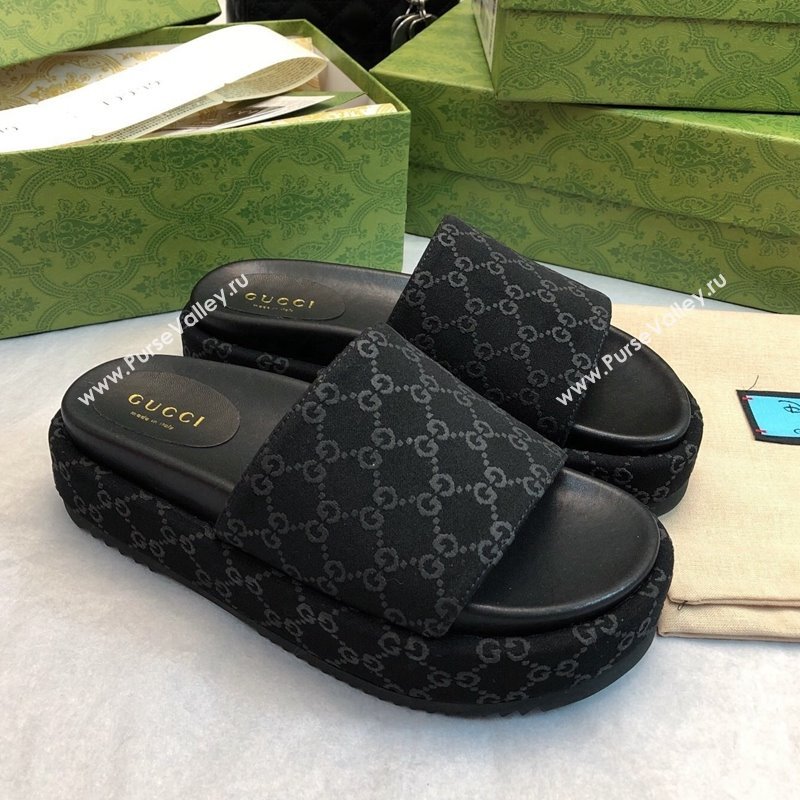 Gucci GG Fabric Platform Slide Sandal 5.5cm All Black 2024 0316 (MD-240316029)