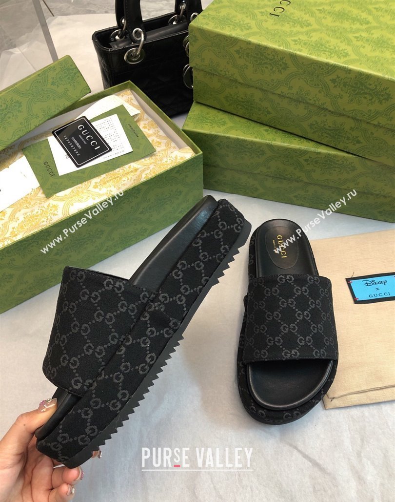 Gucci GG Fabric Platform Slide Sandal 5.5cm All Black 2024 0316 (MD-240316029)
