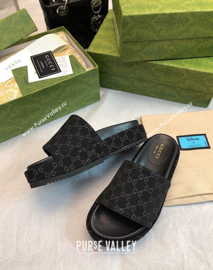 Gucci GG Fabric Platform Slide Sandal 5.5cm All Black 2024 0316 (MD-240316029)
