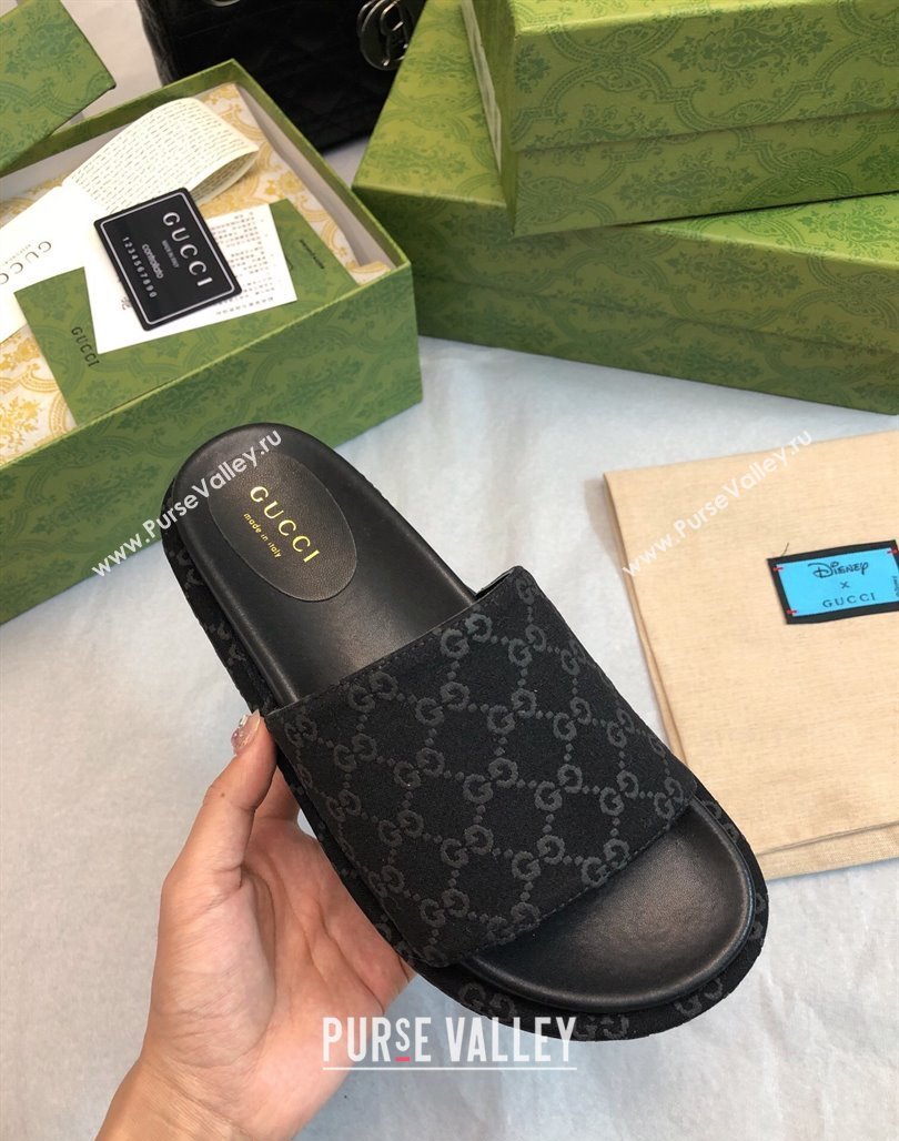Gucci GG Fabric Platform Slide Sandal 5.5cm All Black 2024 0316 (MD-240316029)