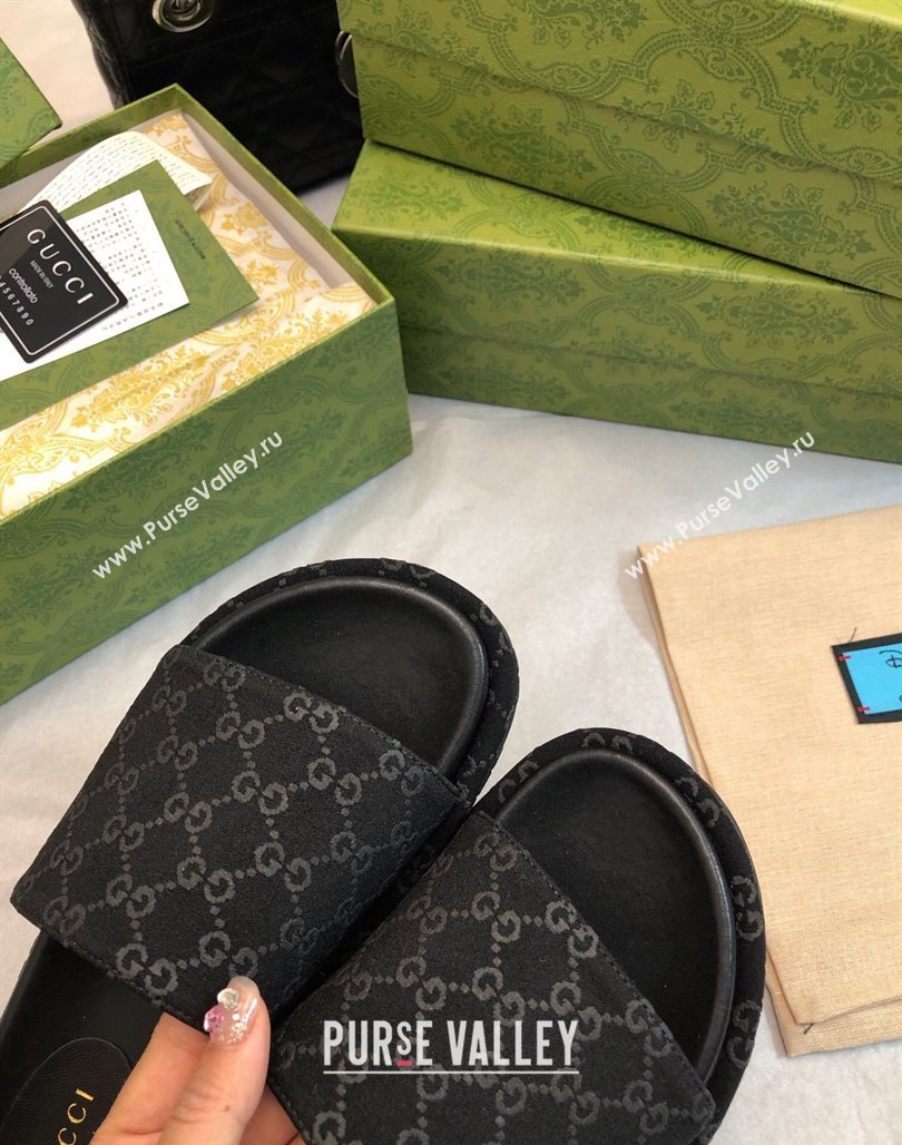 Gucci GG Fabric Platform Slide Sandal 5.5cm All Black 2024 0316 (MD-240316029)