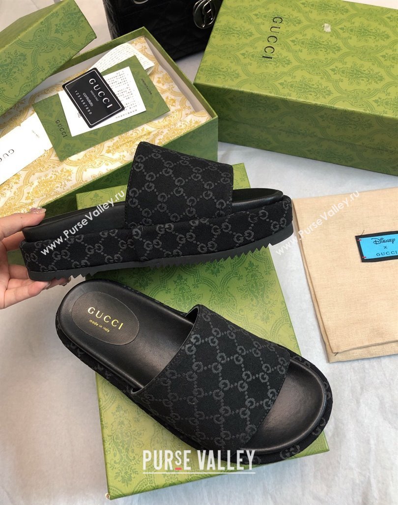 Gucci GG Fabric Platform Slide Sandal 5.5cm All Black 2024 0316 (MD-240316029)