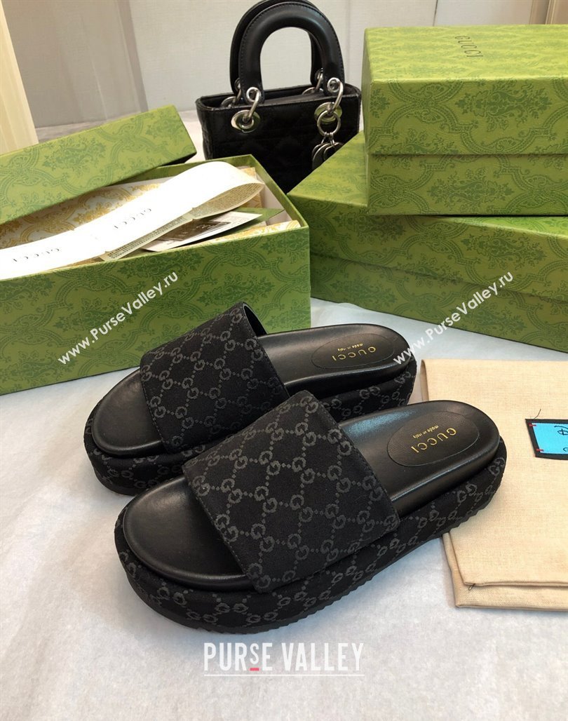 Gucci GG Fabric Platform Slide Sandal 5.5cm All Black 2024 0316 (MD-240316029)