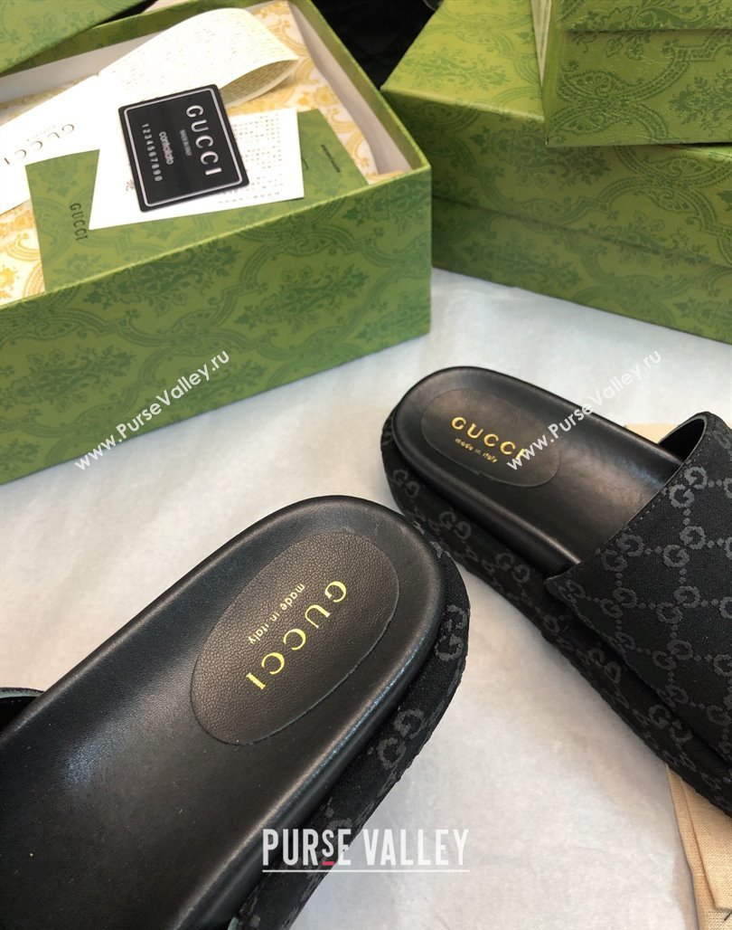 Gucci GG Fabric Platform Slide Sandal 5.5cm All Black 2024 0316 (MD-240316029)