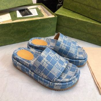 Gucci Check Denim Platform Slide Sandal 5.5cm Blue 2024 0316 (MD-240316030)