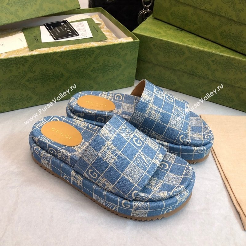 Gucci Check Denim Platform Slide Sandal 5.5cm Blue 2024 0316 (MD-240316030)