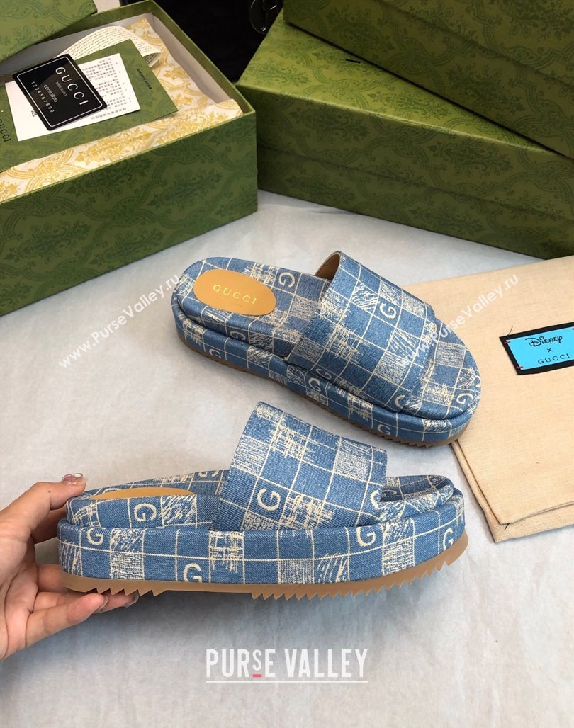 Gucci Check Denim Platform Slide Sandal 5.5cm Blue 2024 0316 (MD-240316030)