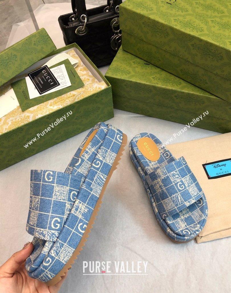 Gucci Check Denim Platform Slide Sandal 5.5cm Blue 2024 0316 (MD-240316030)