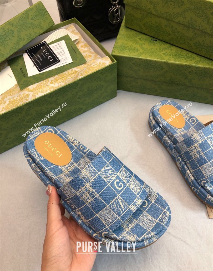 Gucci Check Denim Platform Slide Sandal 5.5cm Blue 2024 0316 (MD-240316030)