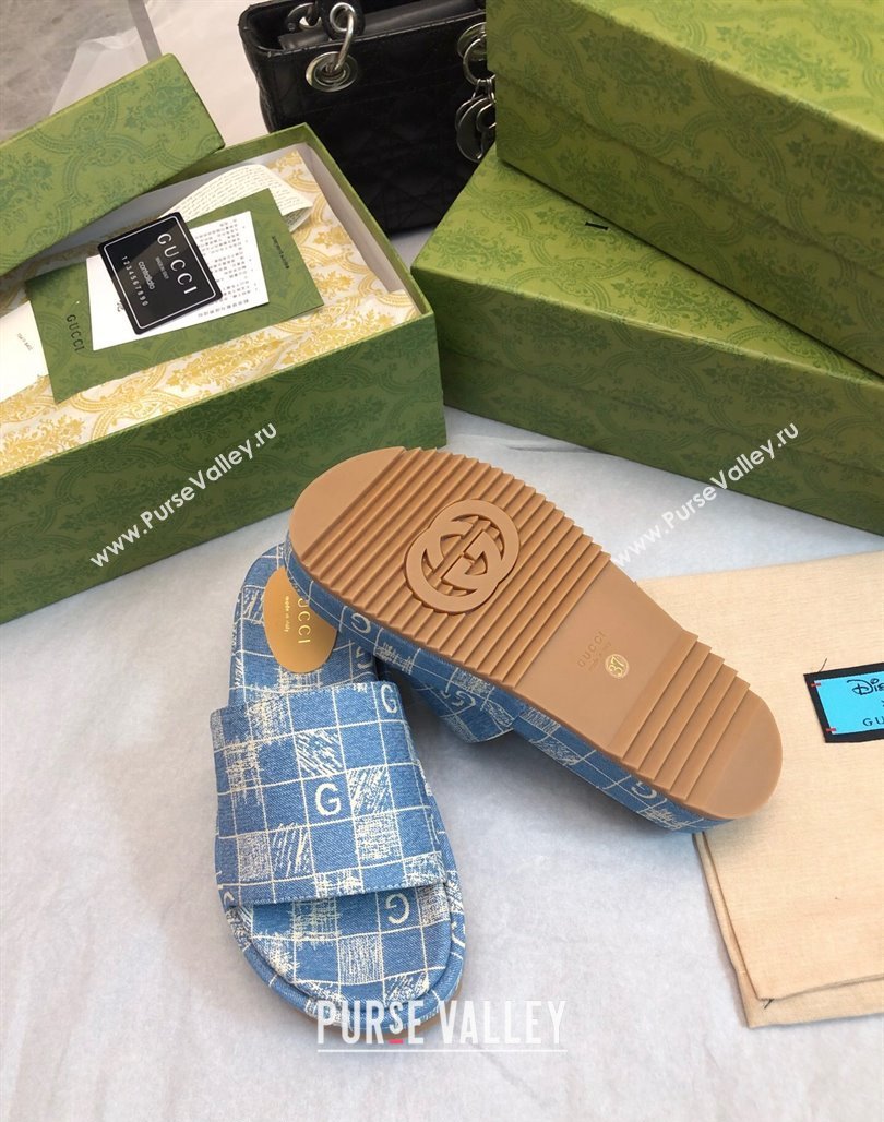Gucci Check Denim Platform Slide Sandal 5.5cm Blue 2024 0316 (MD-240316030)