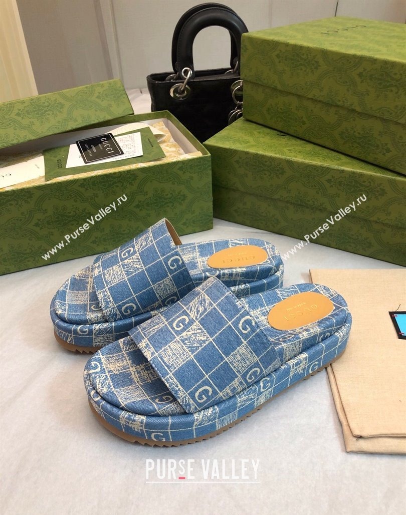 Gucci Check Denim Platform Slide Sandal 5.5cm Blue 2024 0316 (MD-240316030)