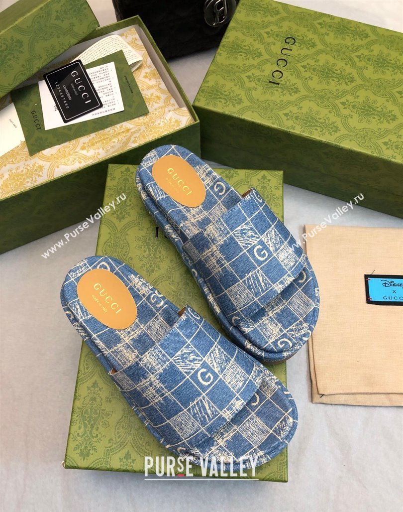 Gucci Check Denim Platform Slide Sandal 5.5cm Blue 2024 0316 (MD-240316030)
