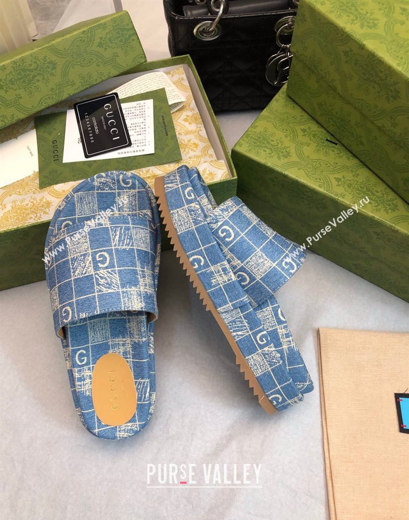 Gucci Check Denim Platform Slide Sandal 5.5cm Blue 2024 0316 (MD-240316030)