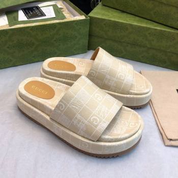 Gucci Check Denim Platform Slide Sandal 5.5cm Beige 2024 0316 (MD-240316031)