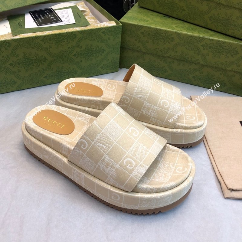 Gucci Check Denim Platform Slide Sandal 5.5cm Beige 2024 0316 (MD-240316031)