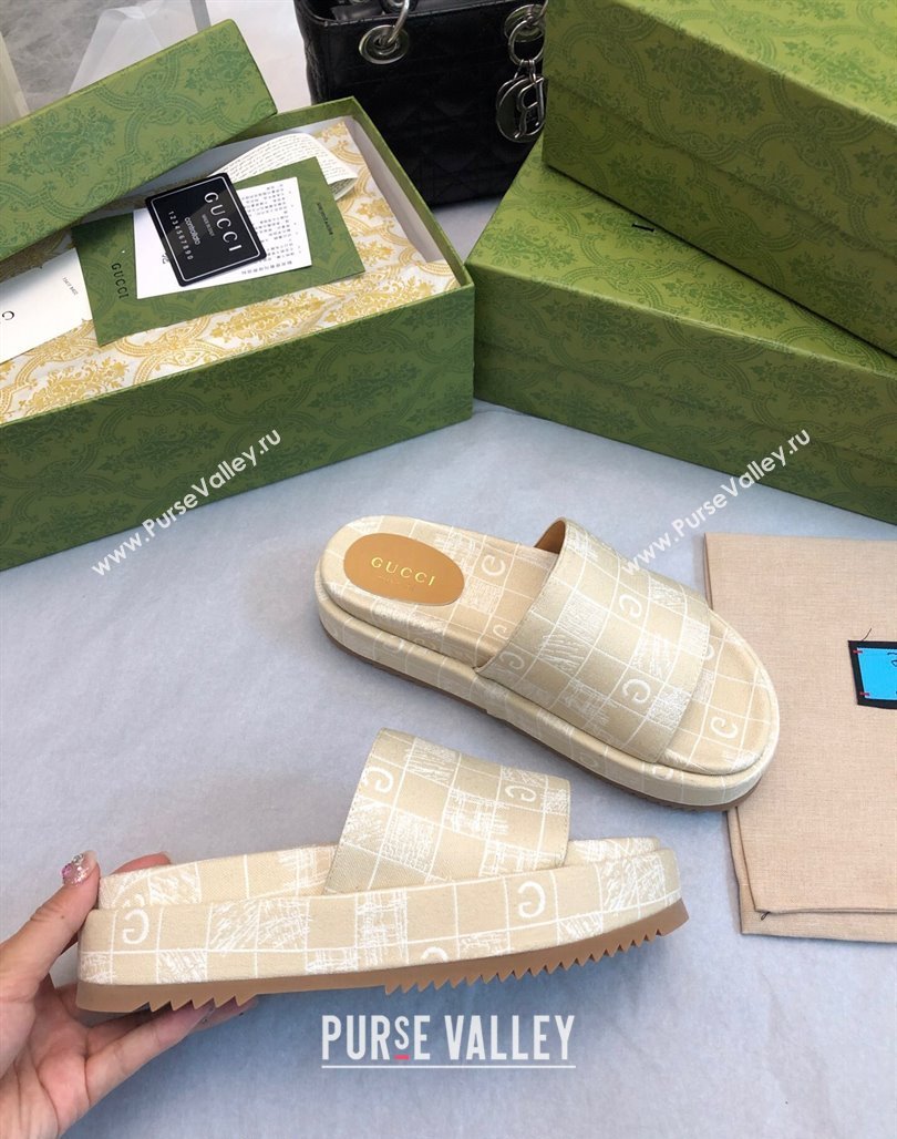 Gucci Check Denim Platform Slide Sandal 5.5cm Beige 2024 0316 (MD-240316031)