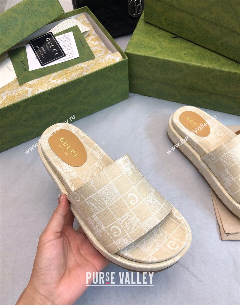 Gucci Check Denim Platform Slide Sandal 5.5cm Beige 2024 0316 (MD-240316031)