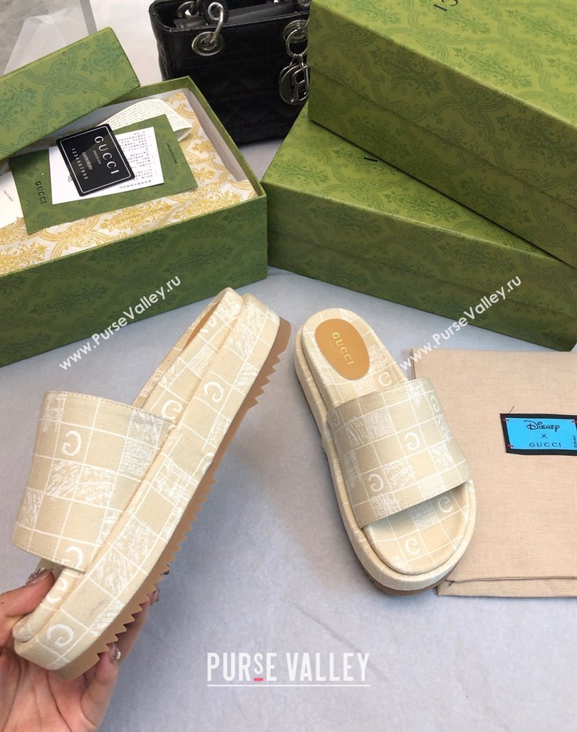 Gucci Check Denim Platform Slide Sandal 5.5cm Beige 2024 0316 (MD-240316031)