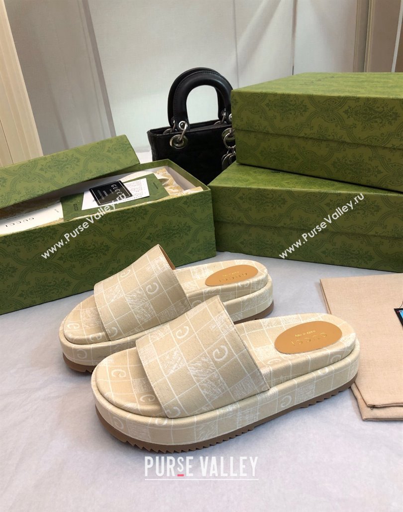 Gucci Check Denim Platform Slide Sandal 5.5cm Beige 2024 0316 (MD-240316031)